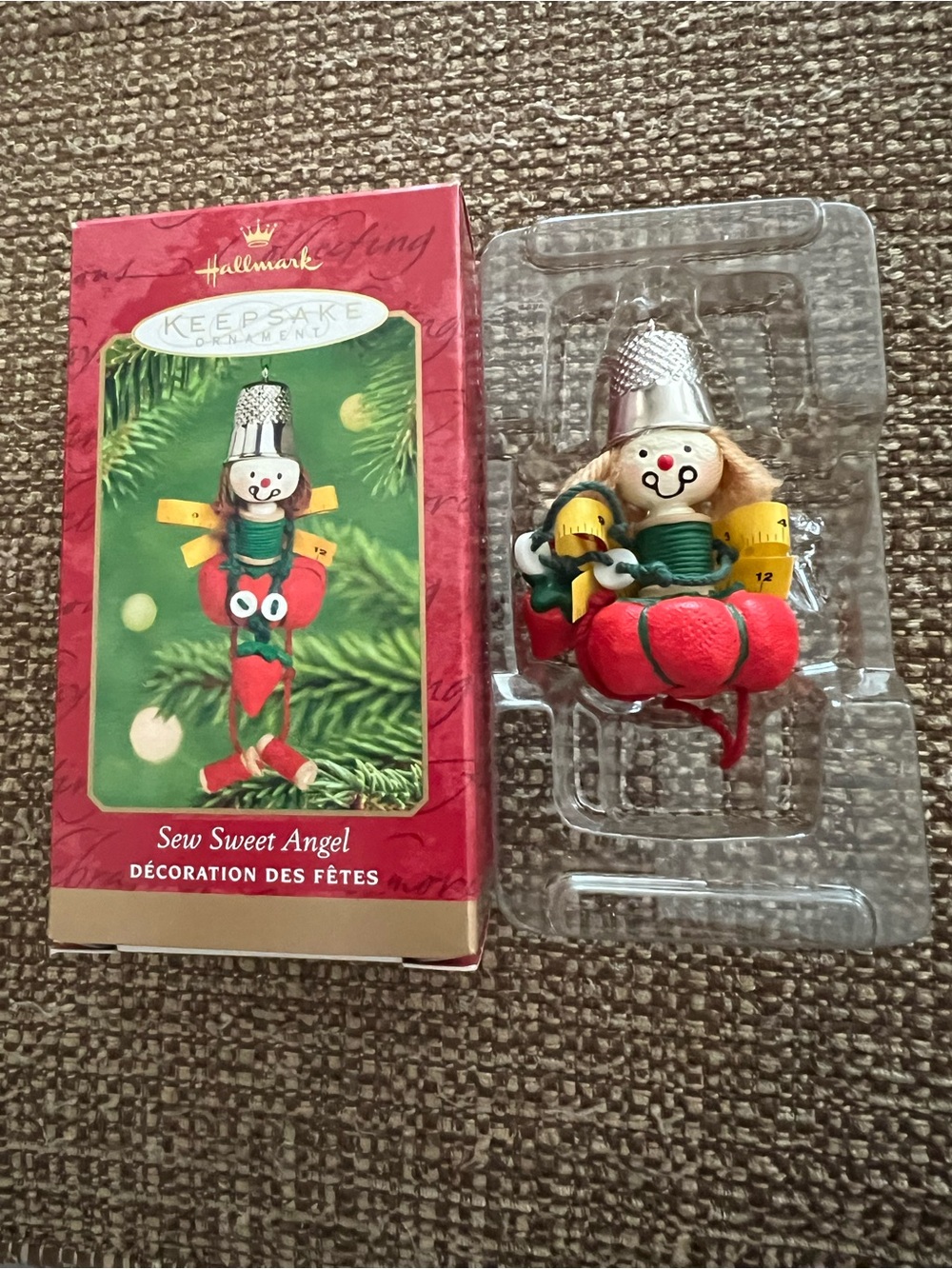 Hallmark 2001 Sew Sweet Angel Ornament in Red and Green